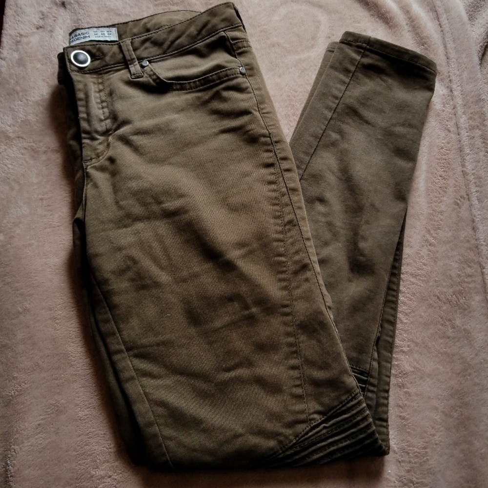 Zara olive moto jeans